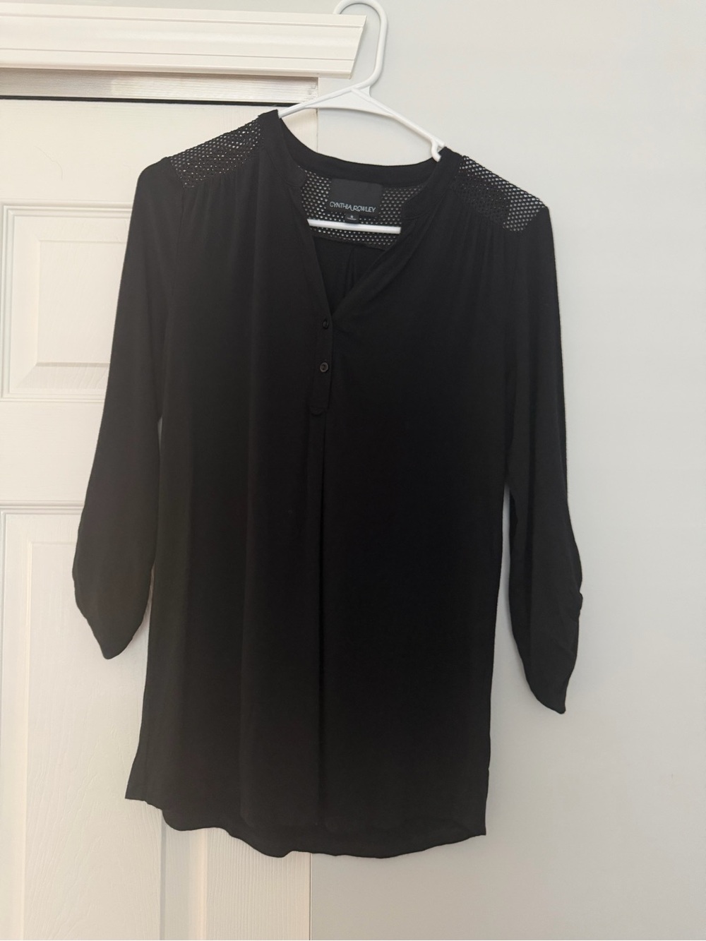 Cynthia Rowley Black Long-Sleeve Henley Blouse